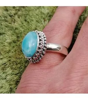 Bague ethnique moderne en argent et pierre de larimar