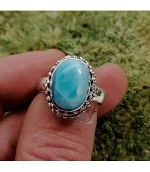 Bague ethnique moderne en argent et pierre de larimar