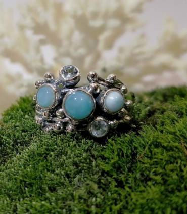 Bague vintage argent  larimar aigue marine