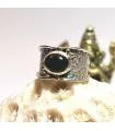 Bague ethnique mixte en argent pierre d'onyx noire.
