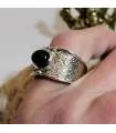 Bague ethnique mixte en argent pierre d'onyx noire.