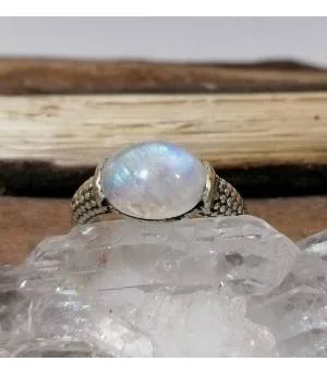 Bague Naga-Maya – Argent 925 & Pierre de Lune Arc-en-Ciel