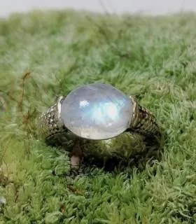 Bague Naga-Maya – Argent 925 & Pierre de Lune Arc-en-Ciel