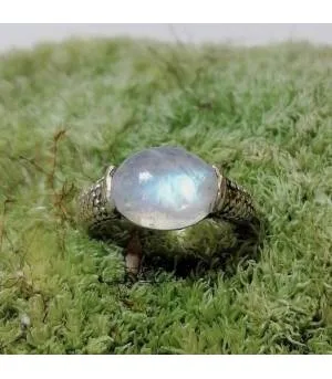 Bague Naga-Maya – Argent 925 & Pierre de Lune Arc-en-Ciel