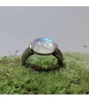 Bague Naga-Maya – Argent 925 & Pierre de Lune Arc-en-Ciel