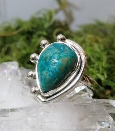 Bague ethnique en argent et pierre naturelle de turquoise