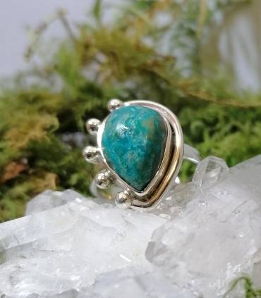 Bague ethnique en argent et pierre naturelle de turquoise