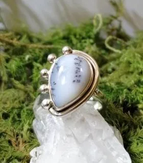 Bague argent inspiration tribale agate dendritique
