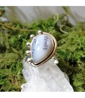 Bague argent inspiration tribale agate dendritique