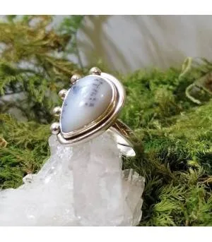Bague argent inspiration tribale agate dendritique