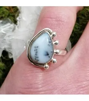 Bague argent inspiration tribale agate dendritique