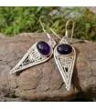 Boucles d'oreilles en argent "Indian style" pierre naturelle améthyste