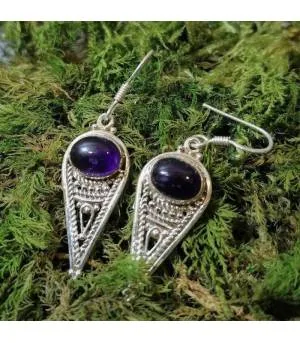 Boucles d'oreilles en argent "Indian style" pierre naturelle améthyste
