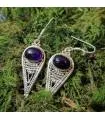 Boucles d'oreilles en argent "Indian style" pierre naturelle améthyste