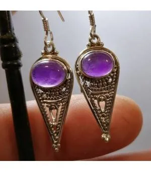 Boucles d'oreilles en argent "Indian style" pierre naturelle améthyste