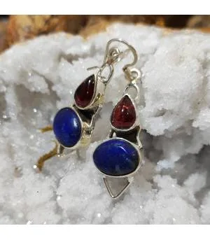 Boucles d'oreilles argent pierres naturelles lapis lazuli et grenat