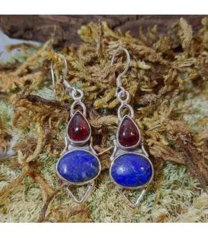 Boucles d'oreilles argent pierres naturelles lapis lazuli et grenat