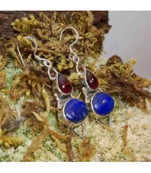 Boucles d'oreilles argent pierres naturelles lapis lazuli et grenat
