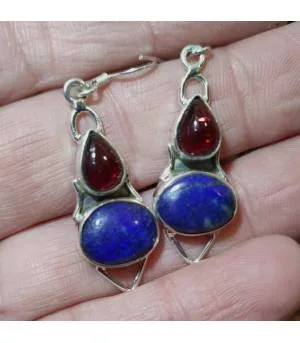 Boucles d'oreilles argent pierres naturelles lapis lazuli et grenat