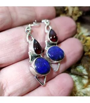 Boucles d'oreilles argent pierres naturelles lapis lazuli et grenat