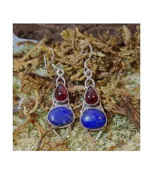 Boucles d'oreilles argent pierres naturelles lapis lazuli et grenat