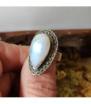 Bague ethnique argent pierre de lune Shantilight