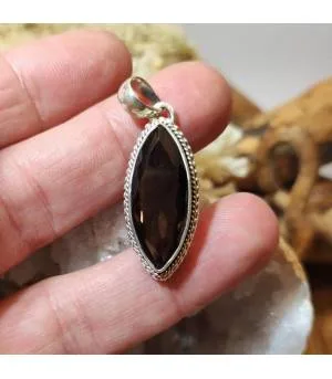 Pendentif argent pierre naturelle de quartz fumé