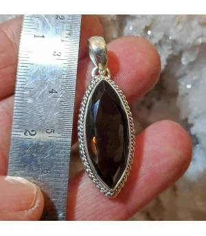 Pendentif argent pierre naturelle de quartz fumé