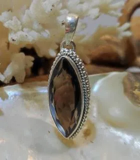 Pendentif argent pierre naturelle de quartz fumé