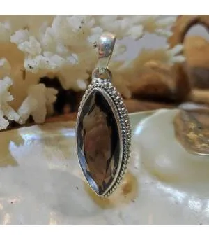 Pendentif argent pierre naturelle de quartz fumé