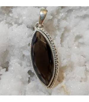 Pendentif argent pierre naturelle de quartz fumé