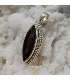 Pendentif argent pierre naturelle de quartz fumé