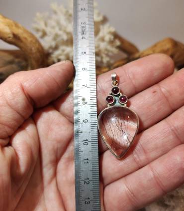 pendentif ethnique grenat et quartz tourmaline Shantilight