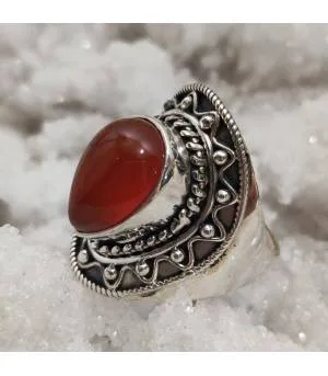Bague ethnique tribal argent pierre naturelle de cornaline