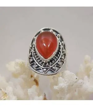 Bague ethnique tribal argent pierre naturelle de cornaline