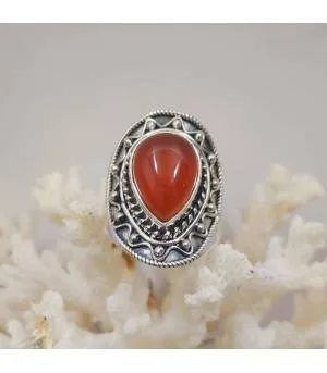 Bague ethnique tribal argent pierre naturelle de cornaline