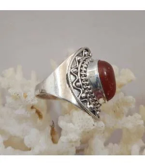 Bague ethnique tribal argent pierre naturelle de cornaline