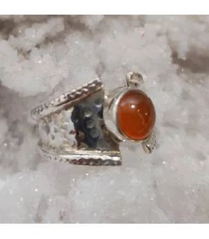 Bague argent martelé pierre naturelle de cornaline Shantilight