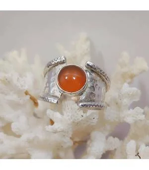 Bague argent martelé pierre naturelle de cornaline Shantilight