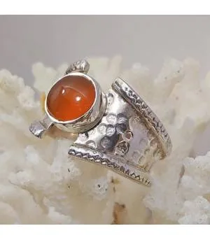 Bague argent martelé pierre naturelle de cornaline Shantilight