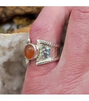 Bague argent martelé pierre naturelle de cornaline Shantilight