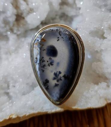 Bague moderne en argent bijoux pierre naturelle agate dendritique