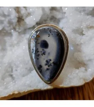 Bague moderne argent pierre naturelle agate dendritique