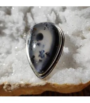 Bague moderne argent pierre naturelle agate dendritique