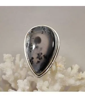 Bague moderne argent pierre naturelle agate dendritique