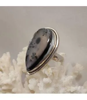 Bague moderne argent pierre naturelle agate dendritique
