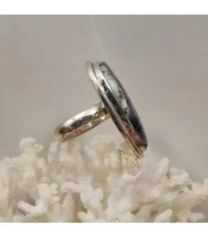 Bague moderne argent pierre naturelle agate dendritique