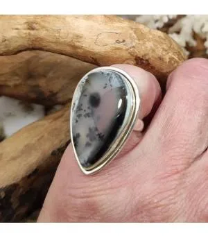 Bague moderne argent pierre naturelle agate dendritique