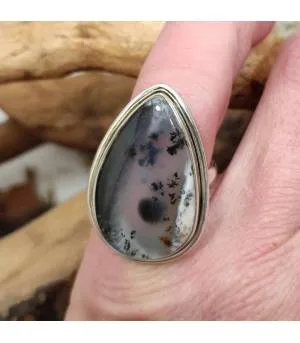 Bague moderne argent pierre naturelle agate dendritique