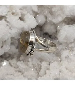 Bague ethnique argent pierre naturelle quartz rutilé doré